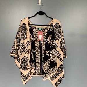 Flying Tomato Damasks Cardigan Black & Cream S/M